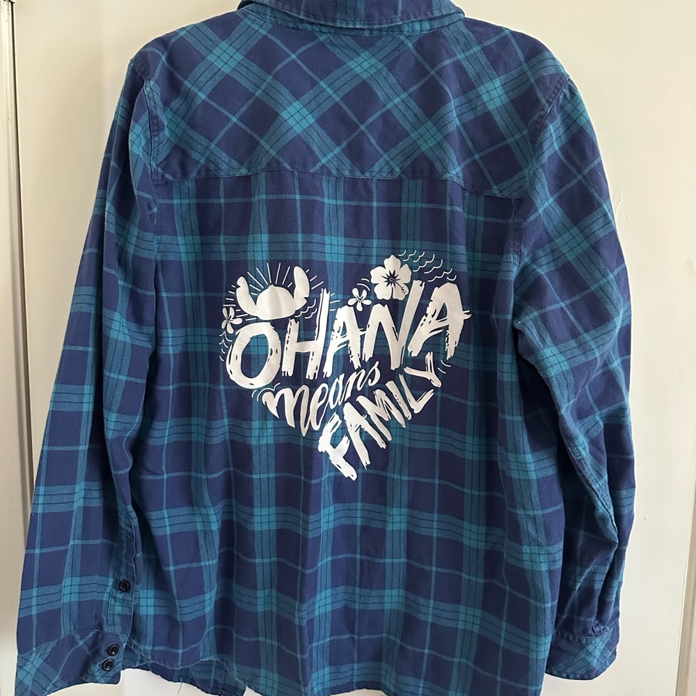 Disney Lilo and stitch Blue Button Down Shirt with Ohana Graphic